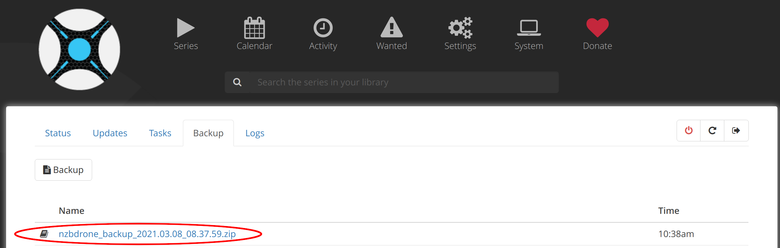 restore sonarr backup